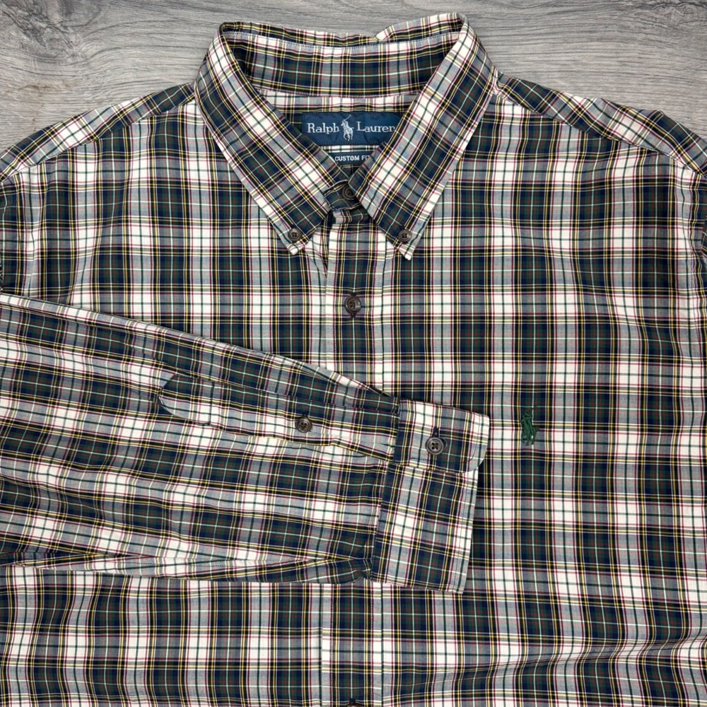 Ralph Lauren Custom Fit Plaid Button Down Shirt Classic Check Pattern XL Mens‎